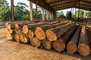 Golden Teak Logs In Sawmill Bay